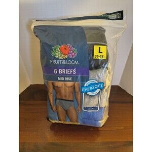 Fruit of the Loom Briefs Midrise Mens Size Large 36"-38" 6 Pack Eversoft Sealed